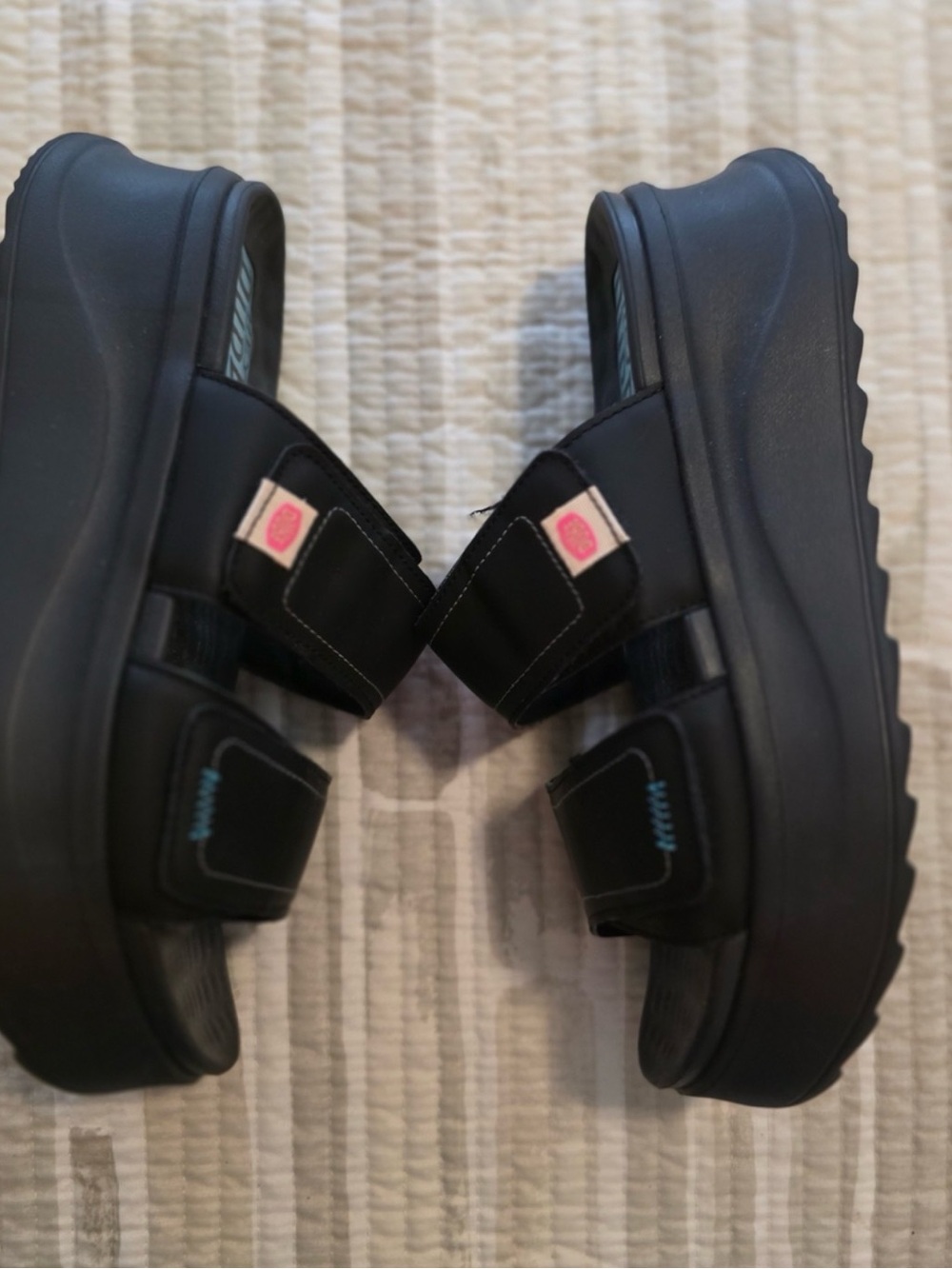 Hey Dude women Black Double-Strap Slides with Blue Logo - Picture 3 of 4